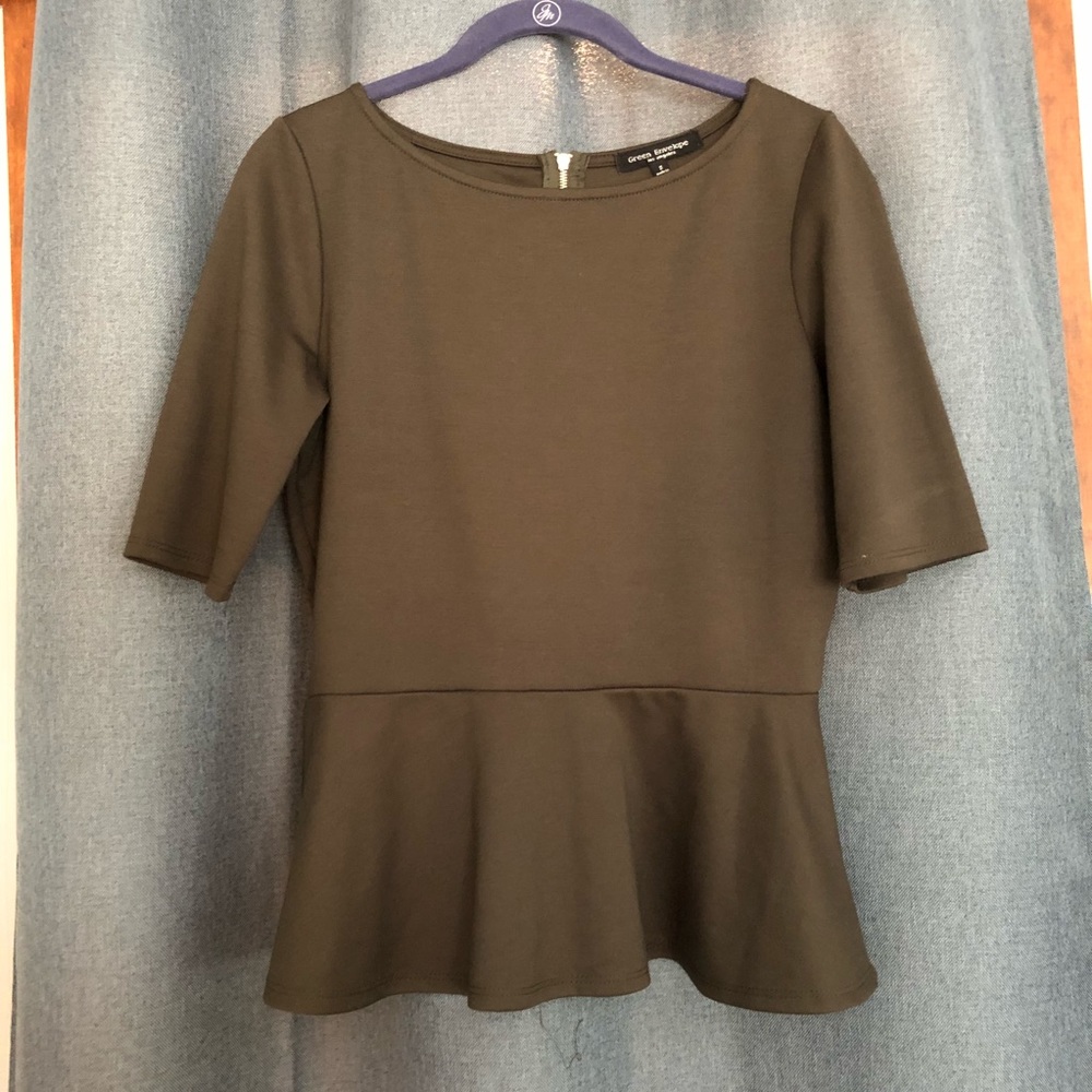Green Envelope Peplum Top Olive Green Sz Small